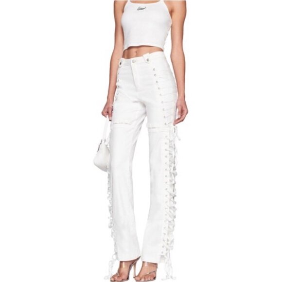 I.AM.GIA Holly Pant Lace Up Side Grommet Detail Cotton Stretch White Medium - Picture 2 of 15